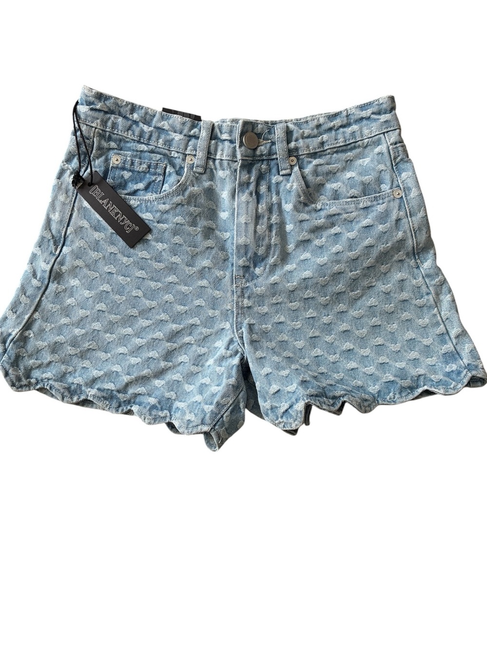 BlankNYC NWT Women's Blue Heart Print High-Rise Denim Shorts Size 25 NEW